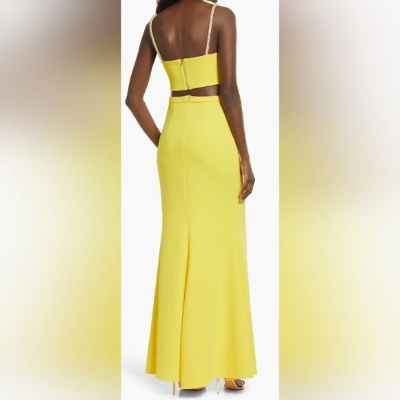 XSCAPE Crop Top & Skirt Set formal gown NWT size 12 Yellow - Picture 2 of 7